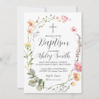 Invitation fleur sauvage Floral BAPTISM