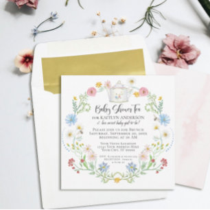 Invitation Fleur sauvage Floral Bees Watercolor Tea Party Pas