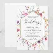 Invitation Fleur sauvage Floral Boho Botanique Mariage d'or I (Devant / Derrière)