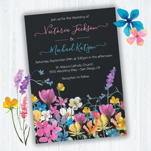 Invitation Fleur sauvage Floral Dark Meadow Mariage