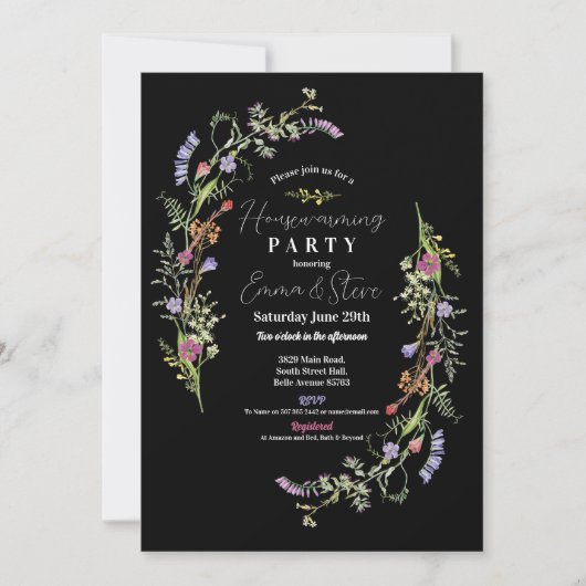 Invitation Fleur sauvage Floral Ditsy Dark (Devant)