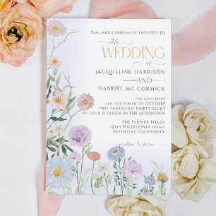 Invitation Fleur Sauvage Floral Élégant Aquarelle Bleu Mariag