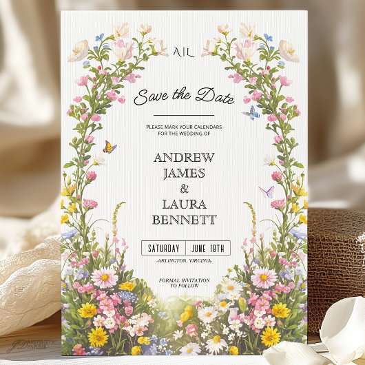 Invitation Fleur sauvage Floral Frame Enregistrer la date Mar