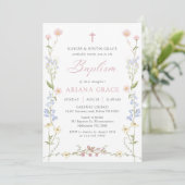 Invitation Fleur sauvage Floral Girl Baptism (Debout devant)