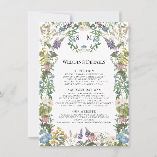 Invitation Fleur sauvage Floral Meadow Spring Wedding Détails (Devant)