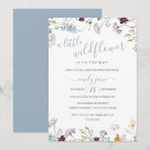 Invitation Fleur sauvage Floral Nature Baby shower Bleu (Devant / Derrière)