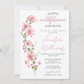 Invitation Fleur sauvage floral rose aquarelle bébé douche fi (Devant)