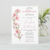 Invitation Fleur sauvage floral rose aquarelle bébé douche fi (Debout devant)