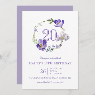 Invitation Fleur sauvage Floral violet Vintage 20e anniversai