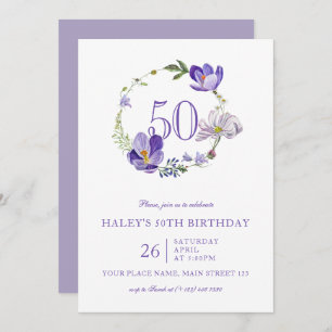 Invitation Fleur sauvage Floral violet Vintage 50e anniversai