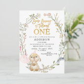 Invitation Fleur sauvage Floral Wreath Un lapin Anniversaire (Debout devant)