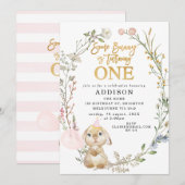 Invitation Fleur sauvage Floral Wreath Un lapin Anniversaire (Devant / Derrière)