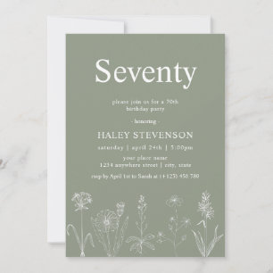 Invitation Fleur sauvage florale soixante-dix Vert sauge 70e 