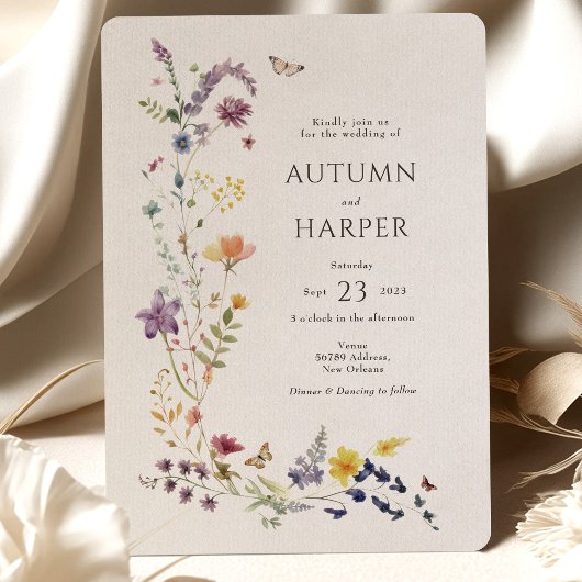Invitation Fleur sauvage Florals Photo Mariage Elegant Boho