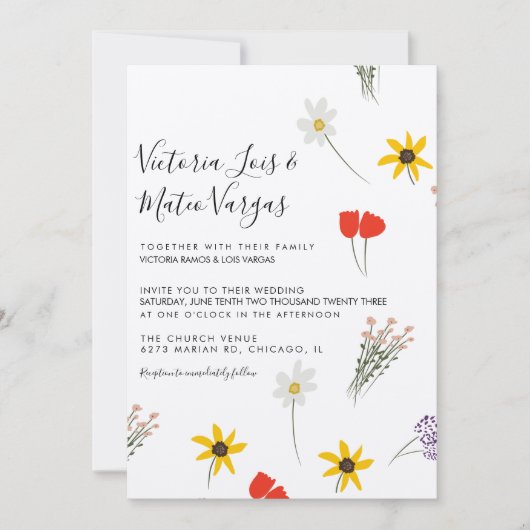 Invitation Fleur sauvage Flore verte Mariage Beige (Devant)