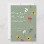 Invitation Fleur sauvage Flore verte Mariage Sage Green (Devant)