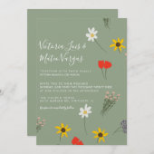 Invitation Fleur sauvage Flore verte Mariage Sage Green (Devant / Derrière)