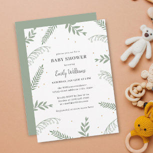 Invitation Fleur sauvage Foliage Baby shower neutre entre les