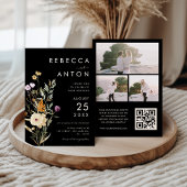 Invitation Fleur sauvage foncé 3 Photo Collage QR Code Mariag