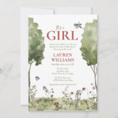 Invitation Fleur sauvage fraise C'est un Baby shower de fille (Devant)