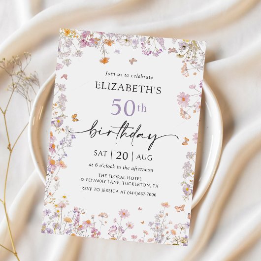 Invitation Fleur sauvage Garden 50e anniversaire de fête Invi