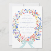 Invitation Fleur sauvage Garden Blue Bow Photo Mariage Enregi (Devant)