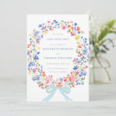 Invitation Fleur sauvage Garden Blue Bow Photo Mariage Enregi (Debout devant)