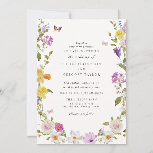 Invitation Fleur sauvage Garden Mariage élégant (Devant)