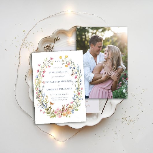 Invitation Fleur sauvage Garden Modern Photo Mariage Enregist