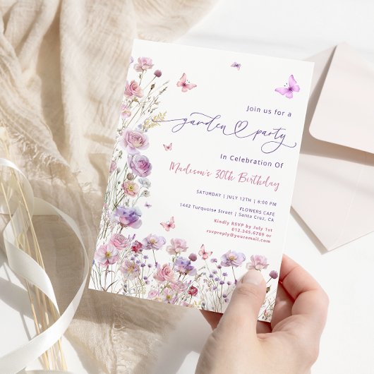Invitation Fleur sauvage Garden Party N'importe quel âge anni