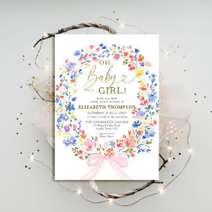 Invitation Fleur sauvage Garden Pink Bow Oh Baby Girl Douche