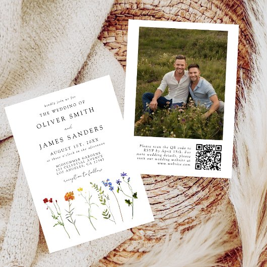 Invitation Fleur sauvage Gay QR Code Mariage photo