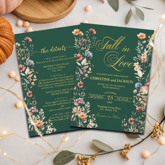 Invitation Fleur sauvage Gold Fall in Love and Details Mariag