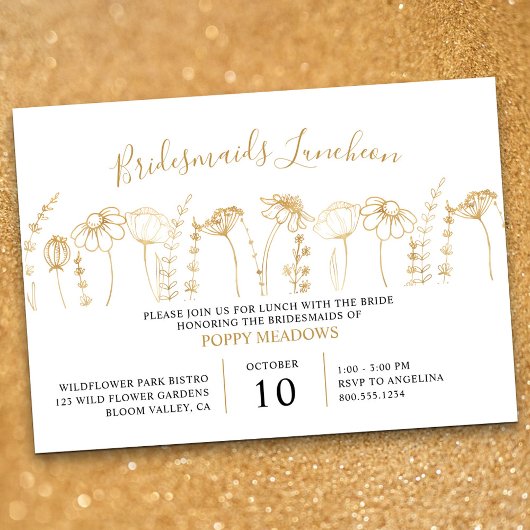 Invitation Fleur sauvage Gold Sketch Bridesmaitres déjeuner