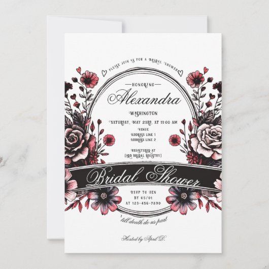Invitation Fleur sauvage gothique Moody Red Rose Fête des mar (Devant)