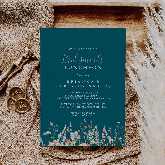 Invitation Fleur sauvage Green Bridesmaids Luncheon Douche