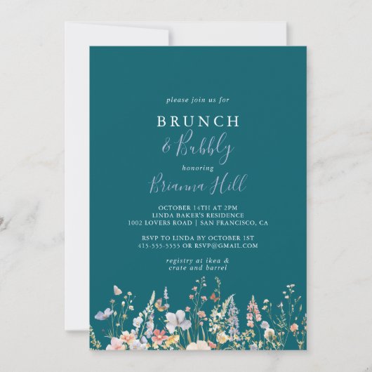 Invitation Fleur sauvage Green Brunch et Fête des mariées Bub (Devant)