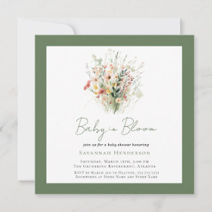 Invitation Fleur sauvage Green Garden Baby dans le Baby showe