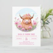 Invitation Fleur sauvage Highland Cow Adventure Anniversaire (Debout devant)