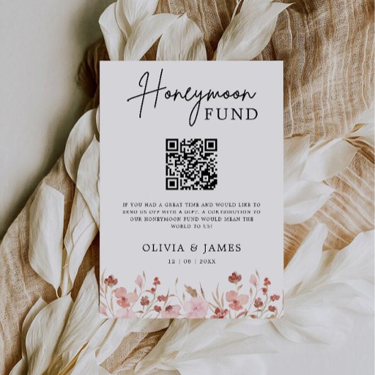Invitation Fleur sauvage Honeymoon Fund QR Code Sign, Mariage