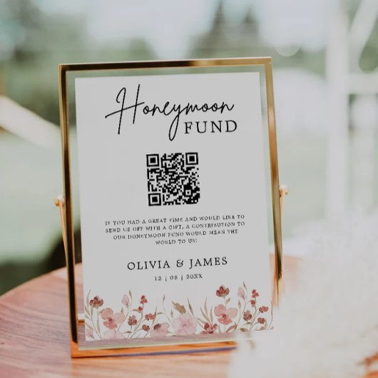 Invitation Fleur sauvage Honeymoon Fund QR Code Sign, Mariage