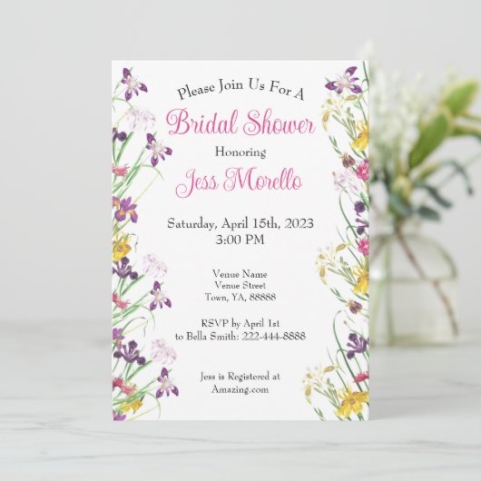 Invitation fleur sauvage Iris Garden Bridal Douche (Debout devant)