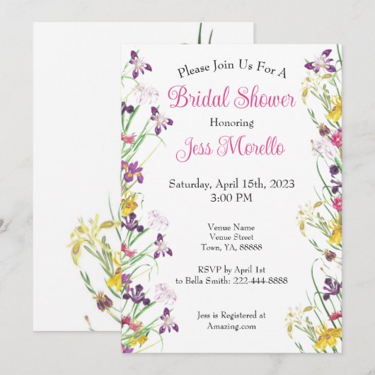Invitation fleur sauvage Iris Garden Bridal Douche (Devant / Derrière)