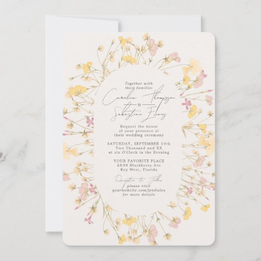 Invitation Fleur sauvage ivoire double arche cadre Mariage (Devant)