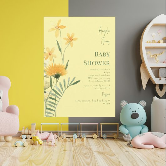 Invitation Fleur sauvage Jaune Baby Girl Douche