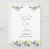 Invitation Fleur sauvage jaune bleu Floral Boho Mariage (Devant)