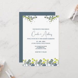Invitation Fleur sauvage jaune bleu Floral Boho Mariage