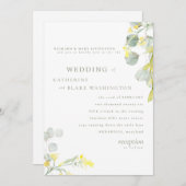 Invitation Fleur sauvage jaune et Mariage d'eucalyptus Sage (Devant / Derrière)