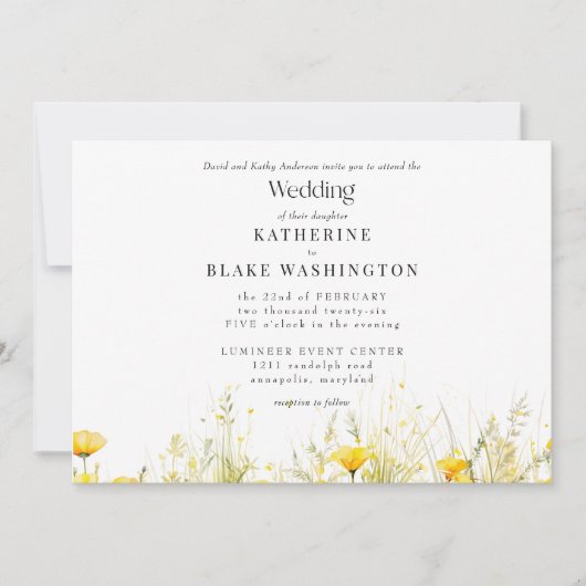 Invitation Fleur sauvage jaune Mariage coloré II (Devant)