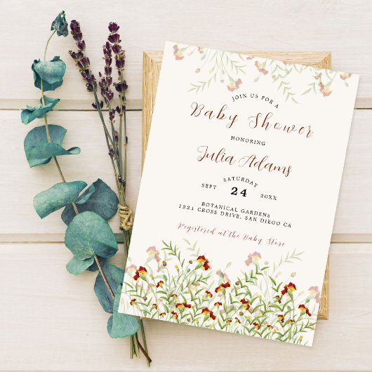 Invitation Fleur sauvage Jaune Marigold Baby shower de feuill